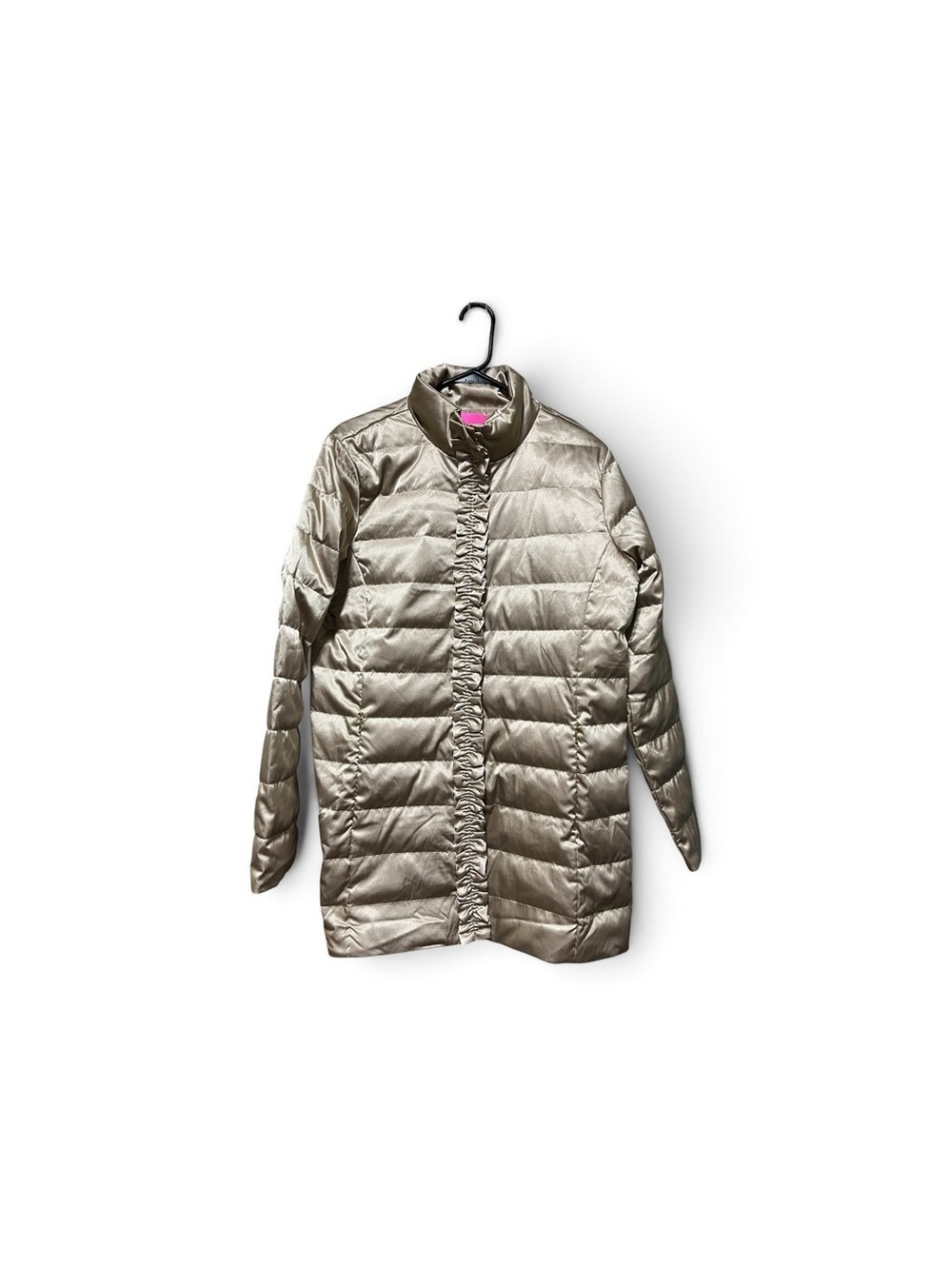 Lilly Pulitzer Doria Down Puffer Jacket - Metallic Gold Ruffle Coat